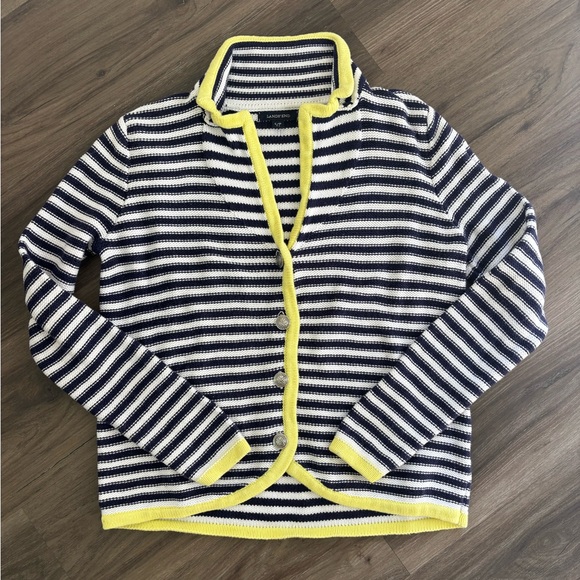 Lands' End Sweaters - Striped Navy and Yellow Sweater
